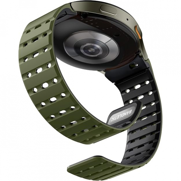 Bandletic Galaxy Watch 7 Manyetik Silikon Spor Kay��-Army Green/Black