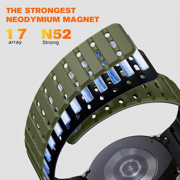 Bandletic Galaxy Watch 7 Manyetik Silikon Spor Kay��-Army Green/Black