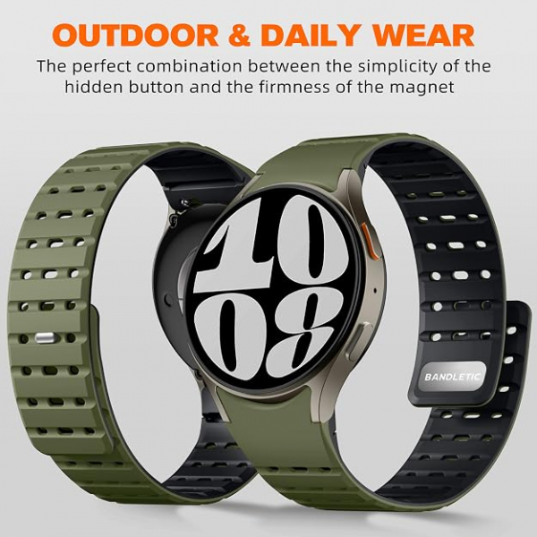 Bandletic Galaxy Watch 7 Manyetik Silikon Spor Kay��-Army Green/Black