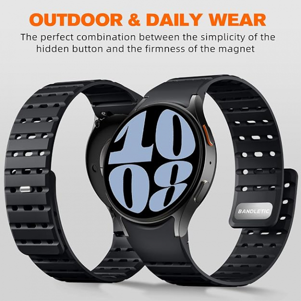 Bandletic Galaxy Watch 7 Manyetik Silikon Spor Kay��-Black