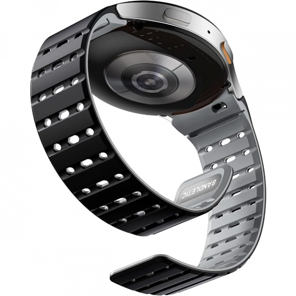 Bandletic Galaxy Watch 7 Manyetik Silikon Spor Kay��-Black/Gray