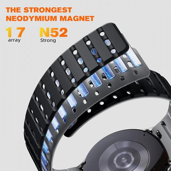 Bandletic Galaxy Watch 7 Manyetik Silikon Spor Kay��-Black/Gray