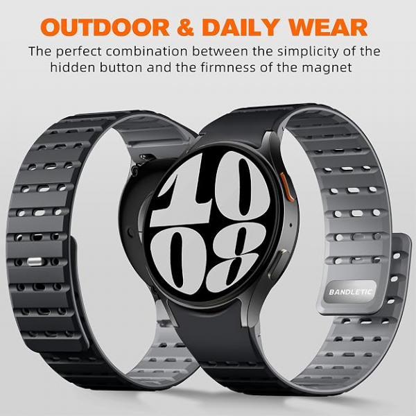 Bandletic Galaxy Watch 7 Manyetik Silikon Spor Kay��-Black/Gray