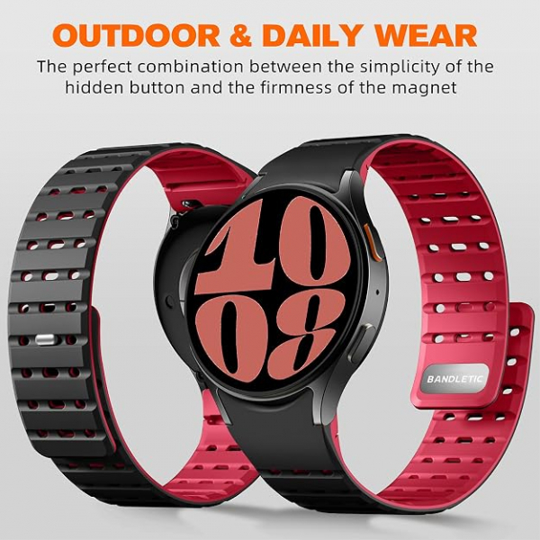 Bandletic Galaxy Watch 7 Manyetik Silikon Spor Kay��-Black/Red