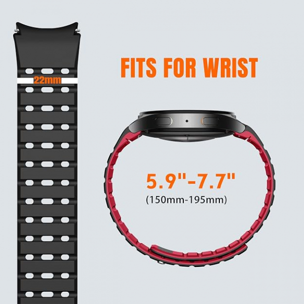 Bandletic Galaxy Watch 7 Manyetik Silikon Spor Kay��-Black/Red