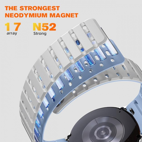 Bandletic Galaxy Watch 7 Manyetik Silikon Spor Kay��-LightGrey/IceBlue