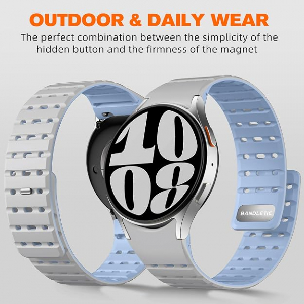 Bandletic Galaxy Watch 7 Manyetik Silikon Spor Kay��-LightGrey/IceBlue