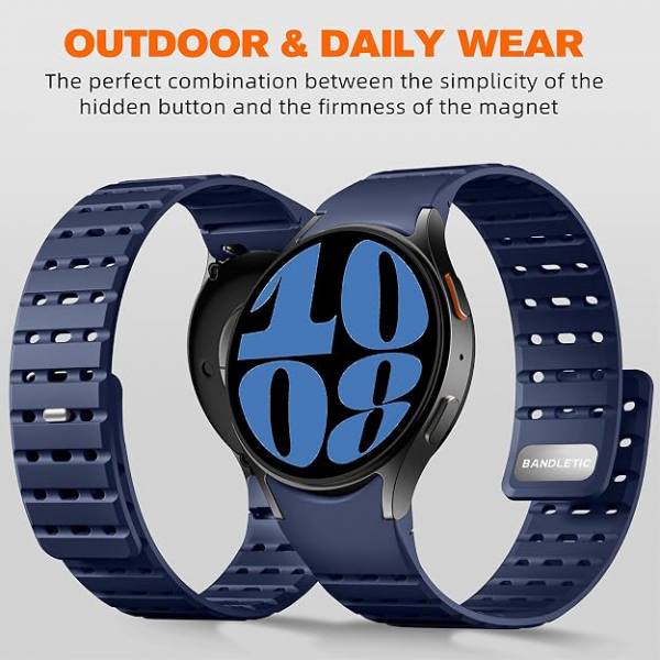 Bandletic Galaxy Watch 7 Manyetik Silikon Spor Kay��-Navy Blue