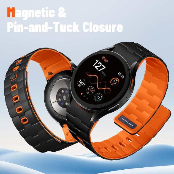 Bandletic Galaxy Watch 7 Manyetik Silikon Kay��-Black/Orange