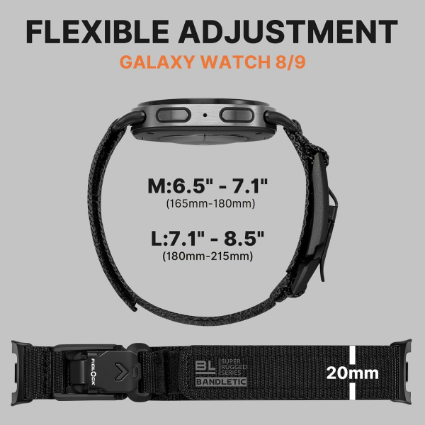 Bandletic Galaxy Watch 9/8 Naylon Sport Kay�� (Large)-Black