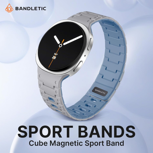 Bandletic Galaxy Watch 9 Uyumlu Manyetik Silikon Kay��-Light Gray/Ice Blue