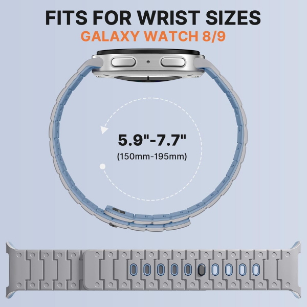 Bandletic Galaxy Watch 9 Uyumlu Manyetik Silikon Kay��-Light Gray/Ice Blue
