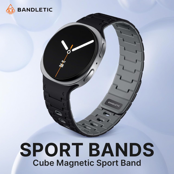 Bandletic Galaxy Watch 9 Uyumlu Manyetik Silikon Kay��-Black/Gray