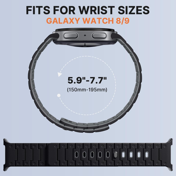 Bandletic Galaxy Watch 9 Uyumlu Manyetik Silikon Kay��-Black/Gray