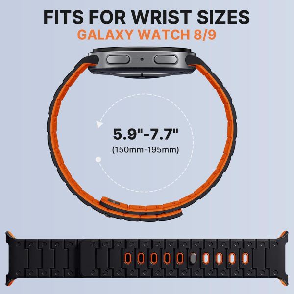 Bandletic Galaxy Watch 9 Uyumlu Manyetik Silikon Kay��-Black/Orange