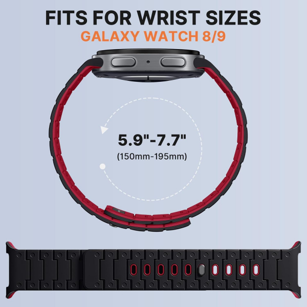 Bandletic Galaxy Watch 9 Uyumlu Manyetik Silikon Kay��-Black/Red