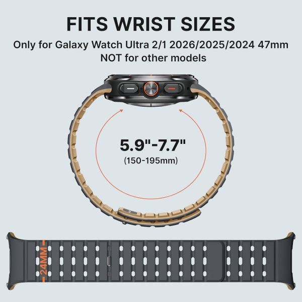 Bandletic Galaxy Watch Ultra 2 Manyetik Silikon Kay��-Anthracite Gray/Ochre