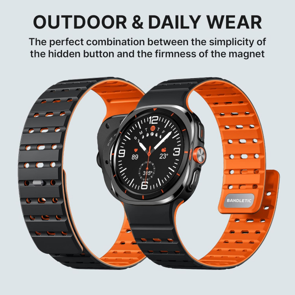 Bandletic Galaxy Watch Ultra 2 Manyetik Silikon Kay��-Black/Orange