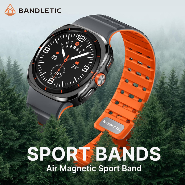 Bandletic Galaxy Watch Ultra 2 Manyetik Silikon Kay��-Space Gray/Orange