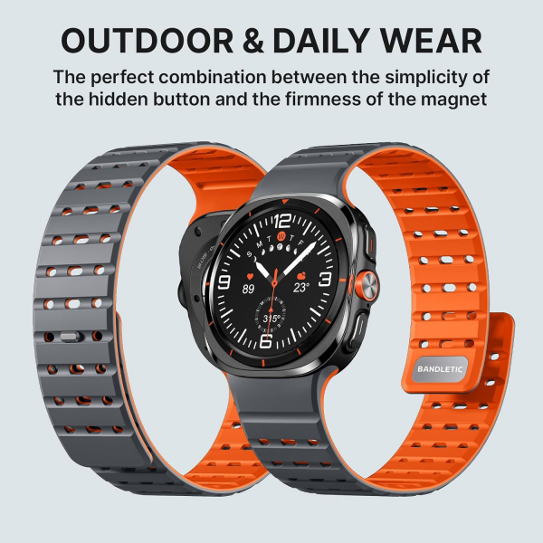 Bandletic Galaxy Watch Ultra 2 Manyetik Silikon Kay��-Space Gray/Orange