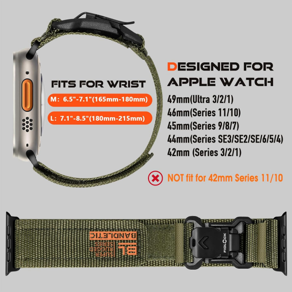 Bandletic Manyetik ��kart�labilir Naylon Kay�� 49mm (M)-Army Green
