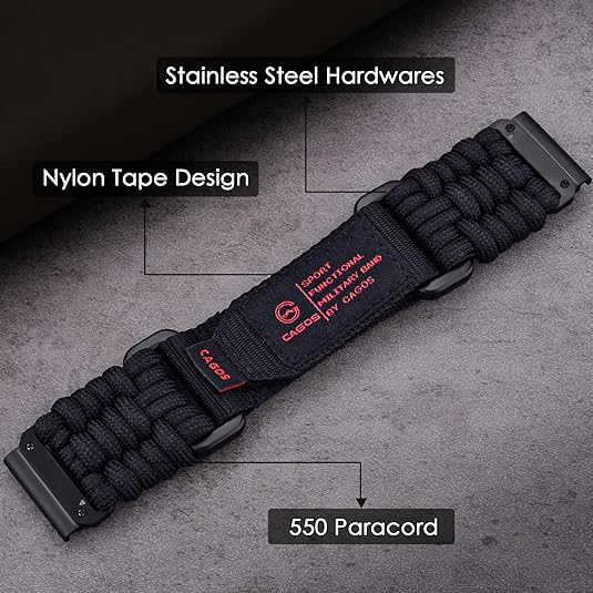 CAGOS Nylon Garmin Fenix 7X/6X/5X Kay -Black