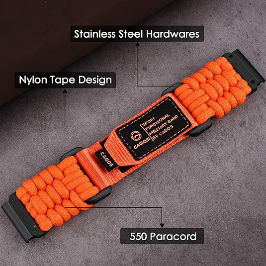 CAGOS Nylon Garmin Fenix 7X/6X/5X Kay -Orange