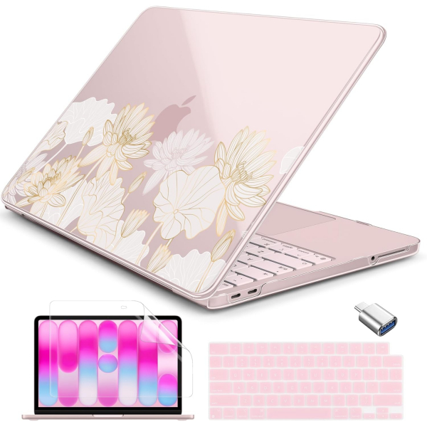 Batianda Botanical Serisi MacBook Neo Laptop K�l�f Seti-Gold Lotus