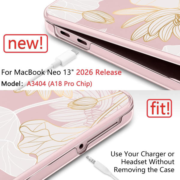 Batianda Botanical Serisi MacBook Neo Laptop K�l�f Seti-Gold Lotus