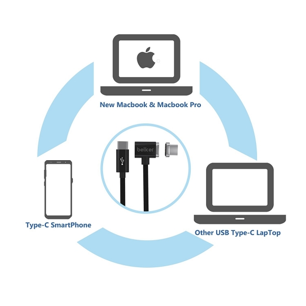 Belker MacBook Pro MagSafe Manyetik USB C to USB C Balants-Black