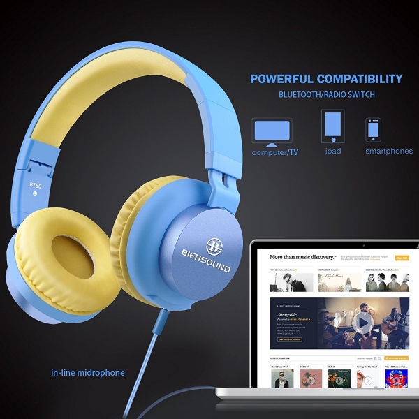 Biensound BT60 Kulak st Kulaklk-Blue-Yellow