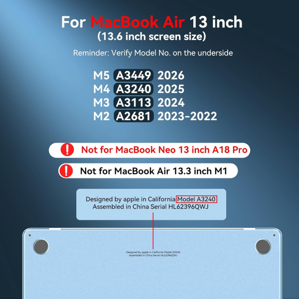 BlueSwan Anti-Cracking MacBook Air K�l�f� (13.6 �n�)-Frosted Sky Blue