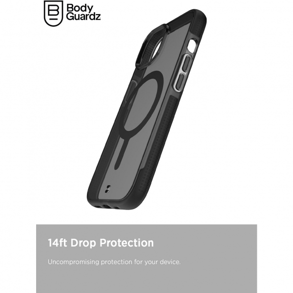 BodyGuardz Ace Pro Serisi Apple iPhone 15 MagSafe Uyumlu Klf (MIL-STD-810G)-Smoke Black