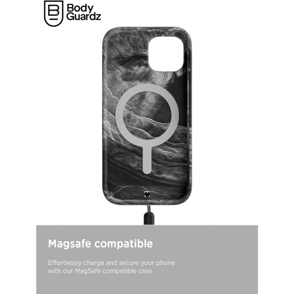 BodyGuardz Carve Marble Serisi Apple iPhone 15 Klf(MIL-STD-810G)-Black