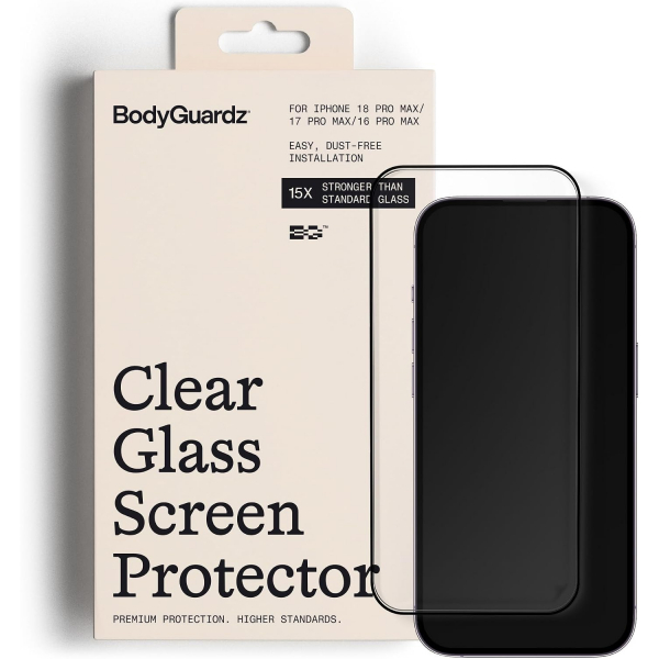 BodyGuardz Clear Glass iPhone 18 Pro Max Ekran Koruyucu
