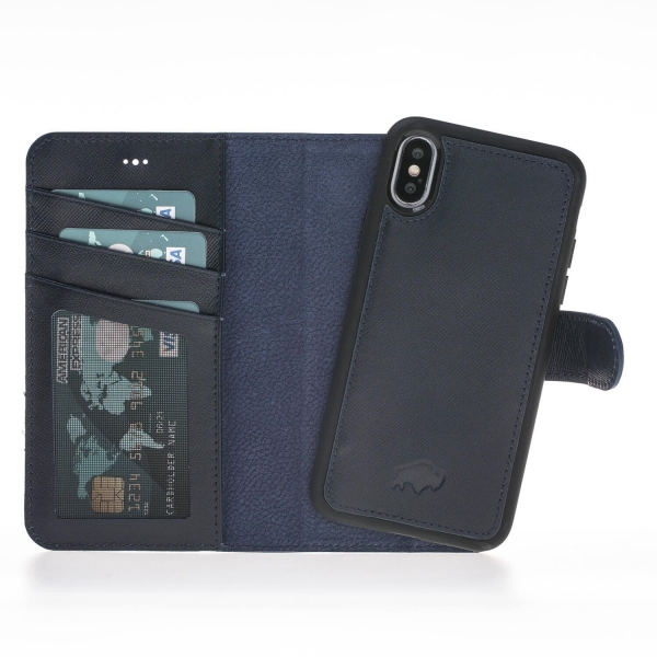 Burkley Case iPhone X Deri C�zdan K�l�f-Saffiano Navy Blue