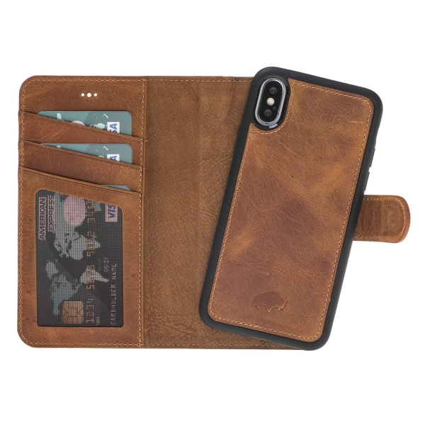 Burkley Case iPhone X Deri C�zdan K�l�f-Antique Golden Brown