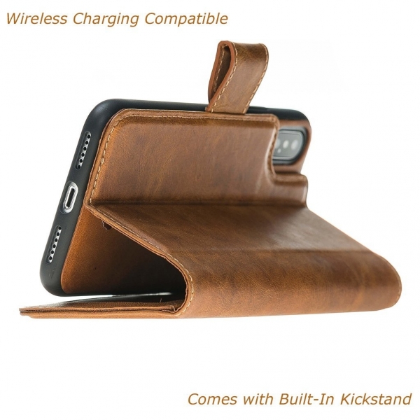 Burkley Case iPhone X Deri C�zdan K�l�f-Antique Golden Brown
