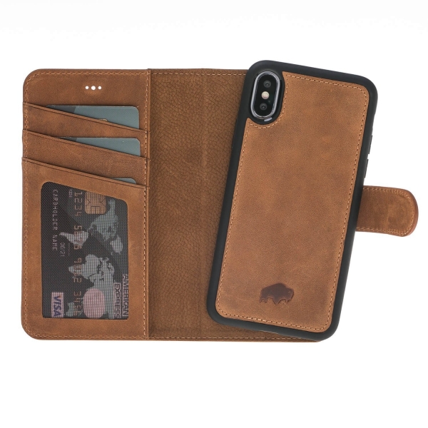 Burkley Case iPhone X Deri C�zdan K�l�f-Antique Camel