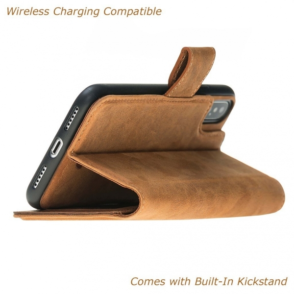 Burkley Case iPhone X Deri C�zdan K�l�f-Antique Camel