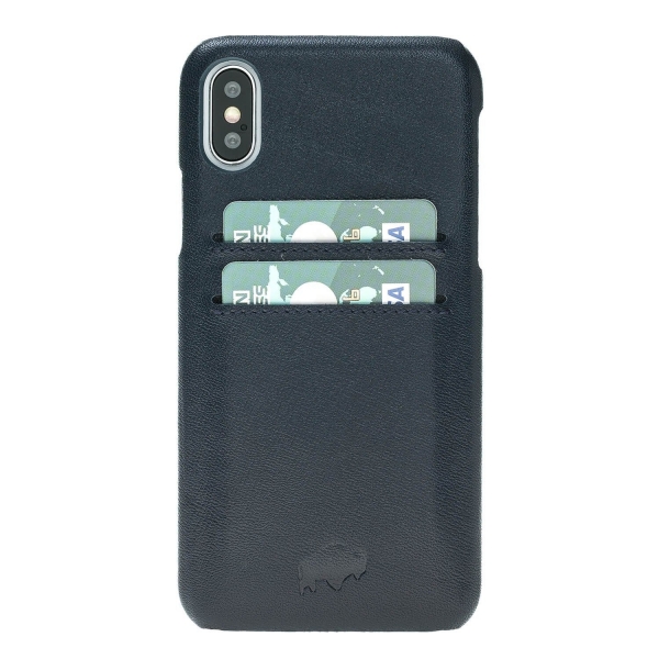 Burkley Case iPhone X Snap-On Deri Czdan Klf-Saffiano Navy Blue