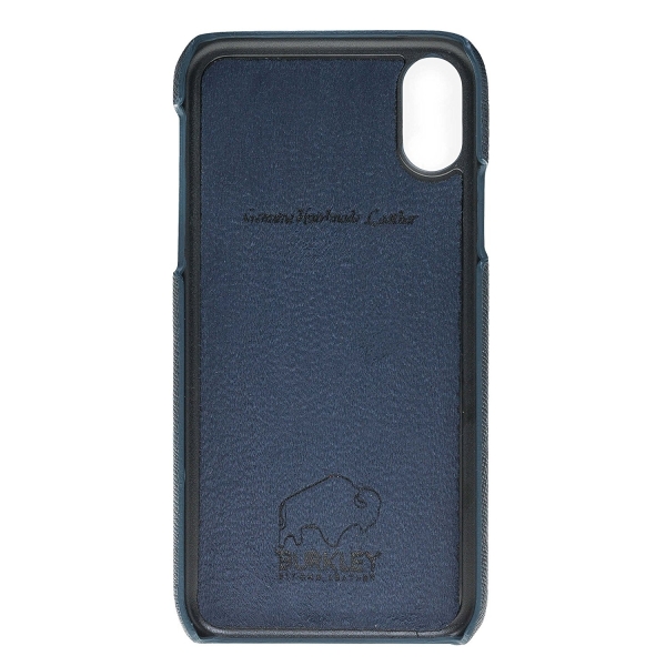 Burkley Case iPhone X Snap-On Deri Czdan Klf-Saffiano Navy Blue