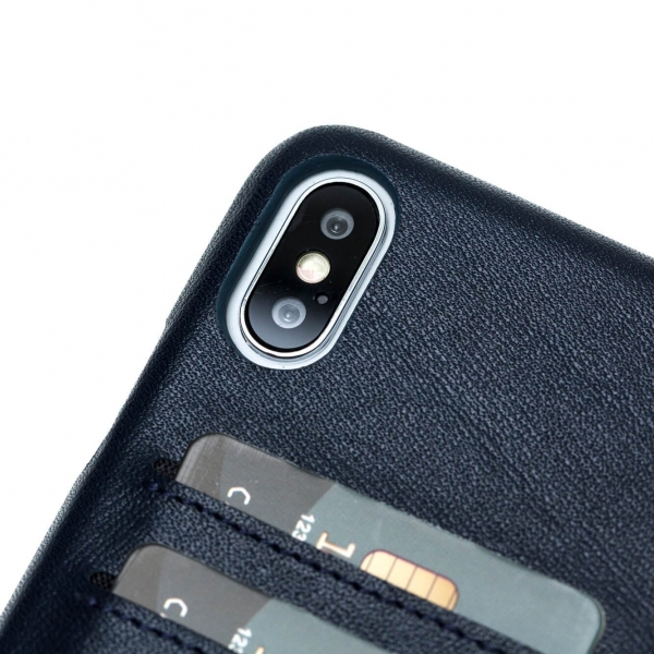 Burkley Case iPhone X Snap-On Deri Czdan Klf-Saffiano Navy Blue