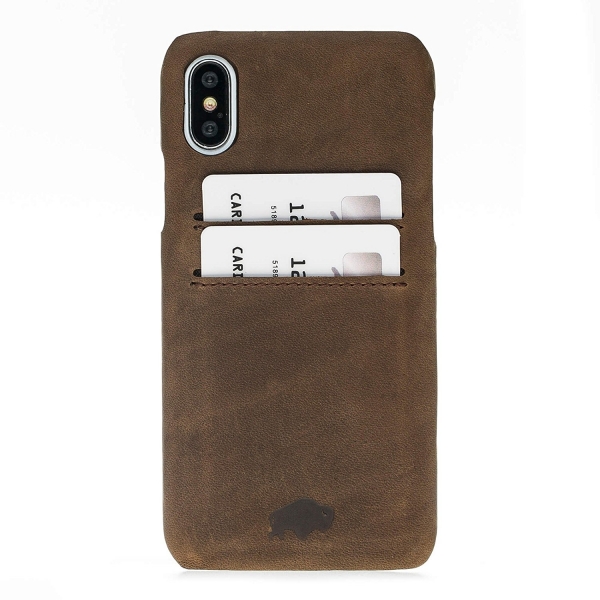 Burkley Case iPhone X Snap-On Deri Czdan Klf-Antique Coffee