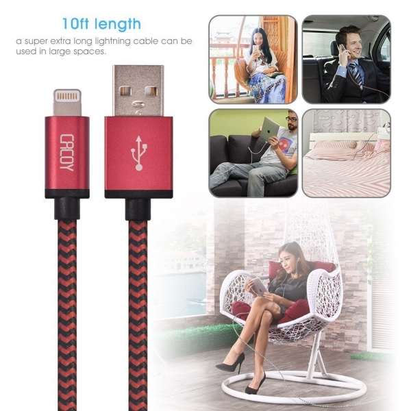 Cacoy Lightning to USB Kablo (3M)-Red