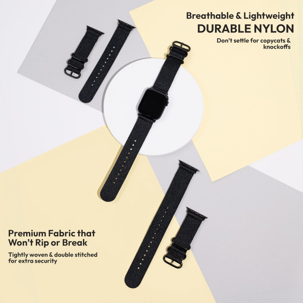Carterjett Apple Watch Uyumlu Hiking Trail Nato Kay��-Black