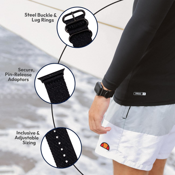 Carterjett Apple Watch Uyumlu Hiking Trail Nato Kay��-Black