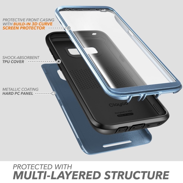 Clayco Samsung Galaxy S8 Hera Serisi Full-body Rugged Klf (Ekran Koruyucu Dahildir)-Blue