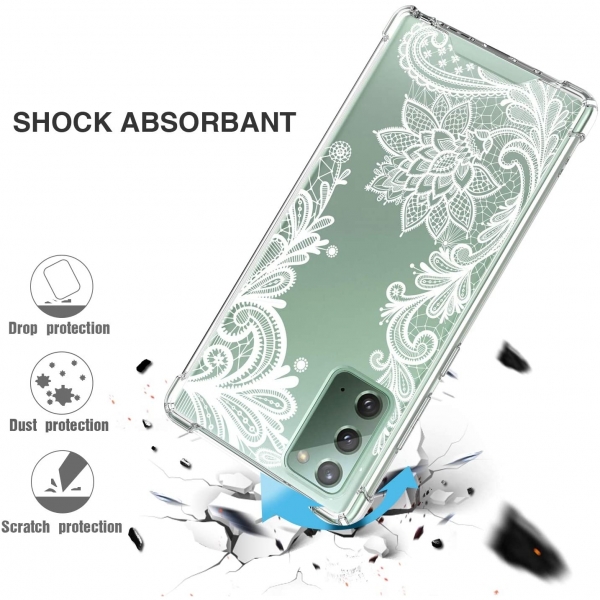 Cutebe Galaxy Note 20 Dantel Desenli Klf (2020) -Beyaz