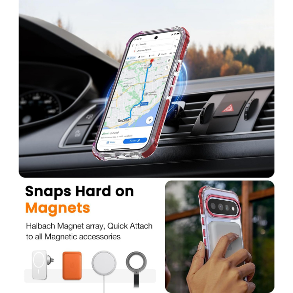 DEERLAMN Google Pixel 11 / 11 Pro Manyetik K�l�f-Clear/Red